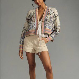 Anthropologie Pilcro Cropped Embroidered Cardigan Sweater Size Small